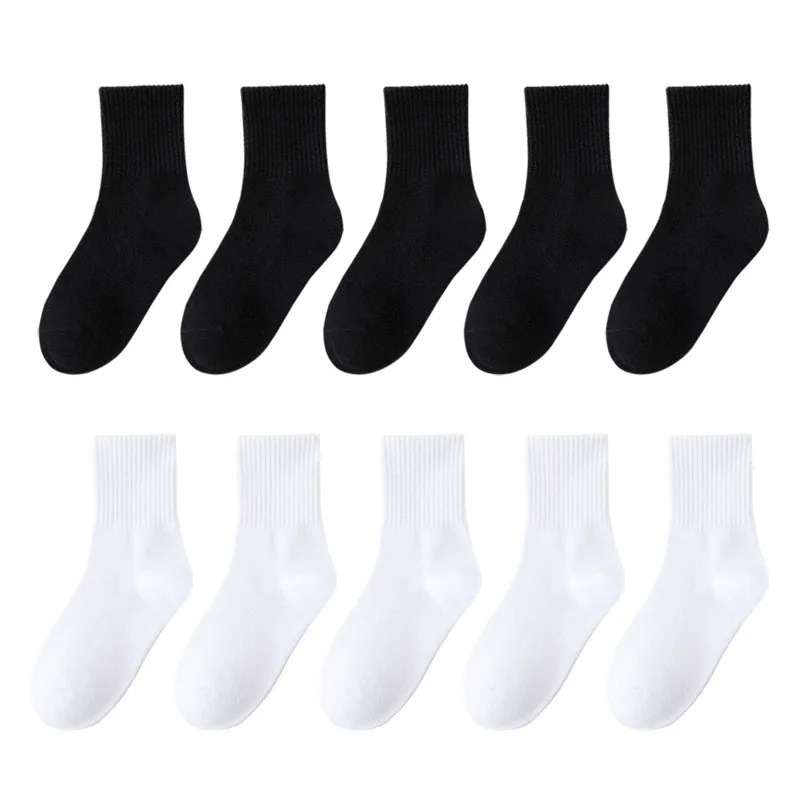 Kids socks breathable comfortable 5 pairs boys girls white black sport