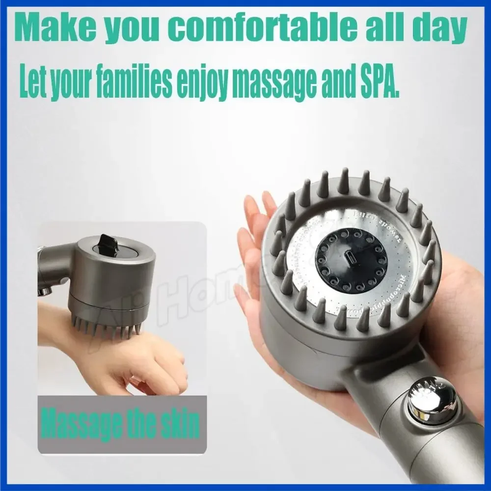 4 Spray Modes Massage Shower Head with Replacement Hose Bracket Cotton Filters Handheld High Pressure
