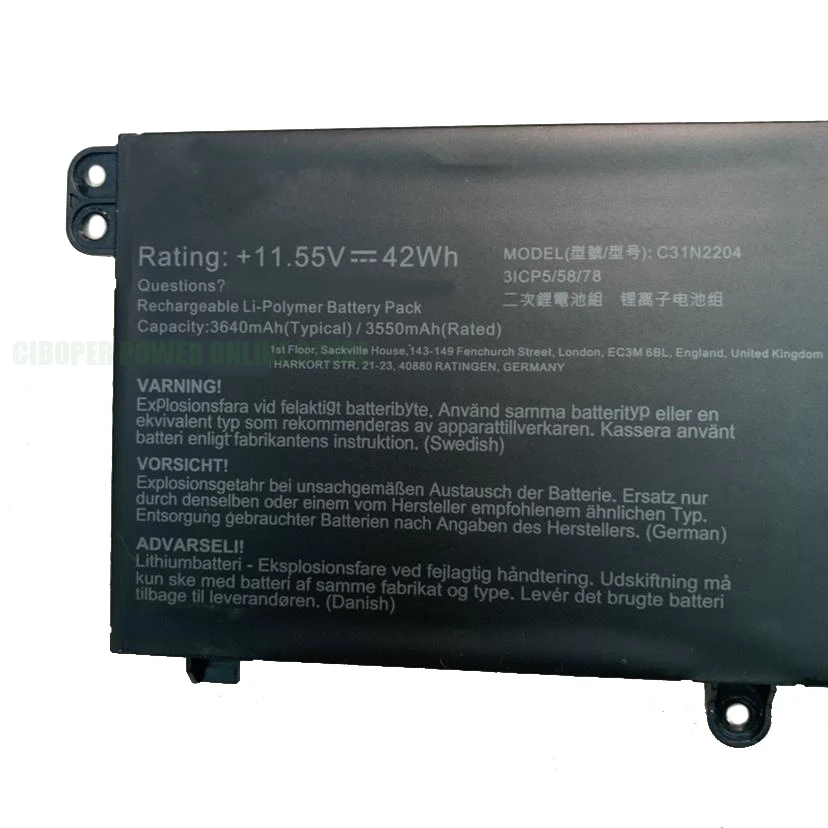 Bateria do Portátil C31n2204 11.55v 42wh 3640mah Substituindo a Bateria C31n2204 - Imagem 3