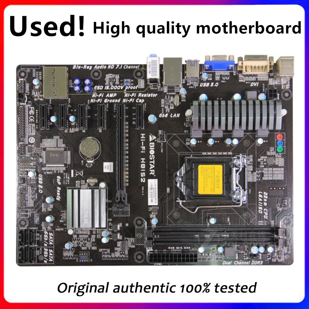 

H81 BTC 6GPU Used 6GPU 6PCIE For BIOSTAR Hi-Fi H81S2 mining Motherboard Intel H81 LGA 1150 i7 i5 i3 DDR3 PCI-E 3.0 Mainboard