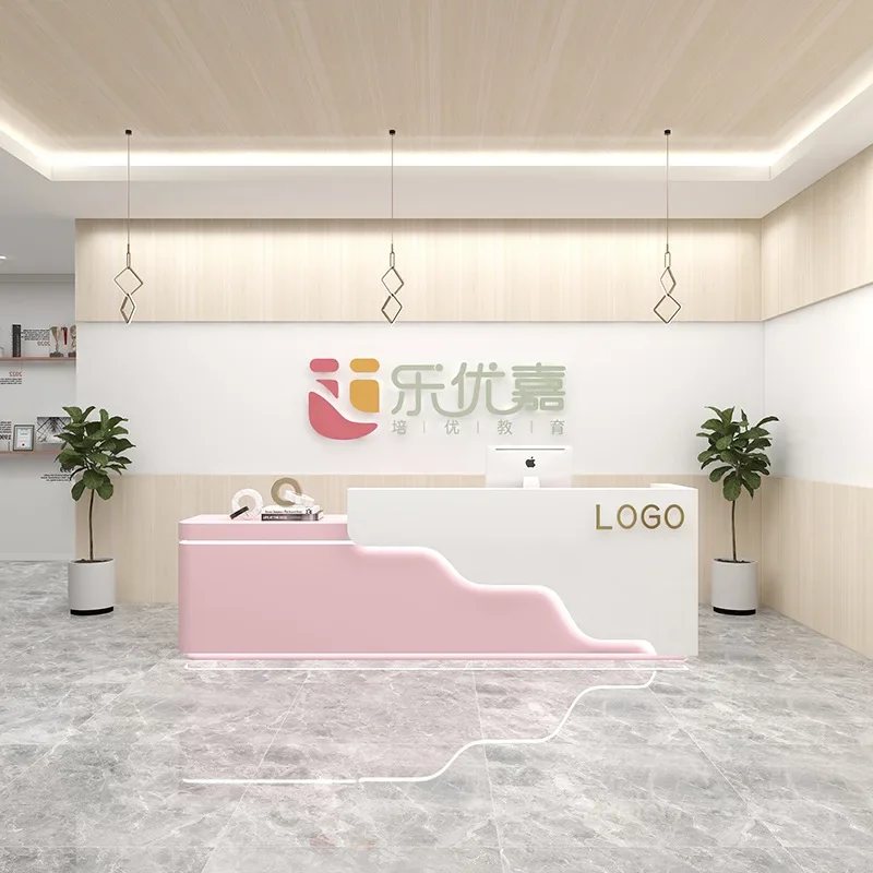 200CM Kindergarten Reception Desk Dance Studio Reception Training Educational Institutions Bar Counter Curved Checkout Page