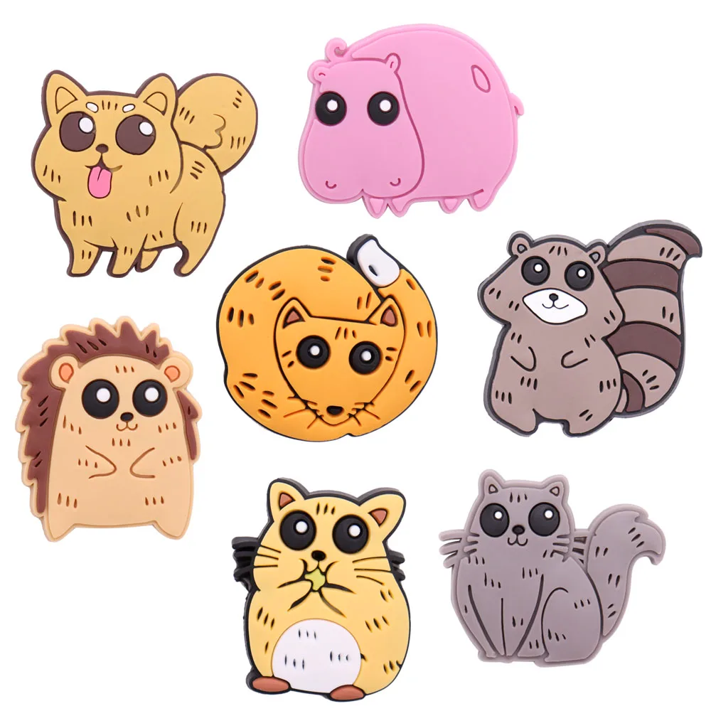 

New Arrival 1pcs Shoe Charms Hamster Hedgehog Hippo Raccoon Accessories PVC Kids Shoe Buckle Fit Wristbands Birthday Present