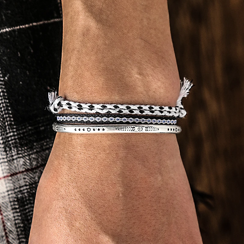 Pcs Or 3 Set Men’S Bracelets Classic 925 Silver Plated Bracelets Black White