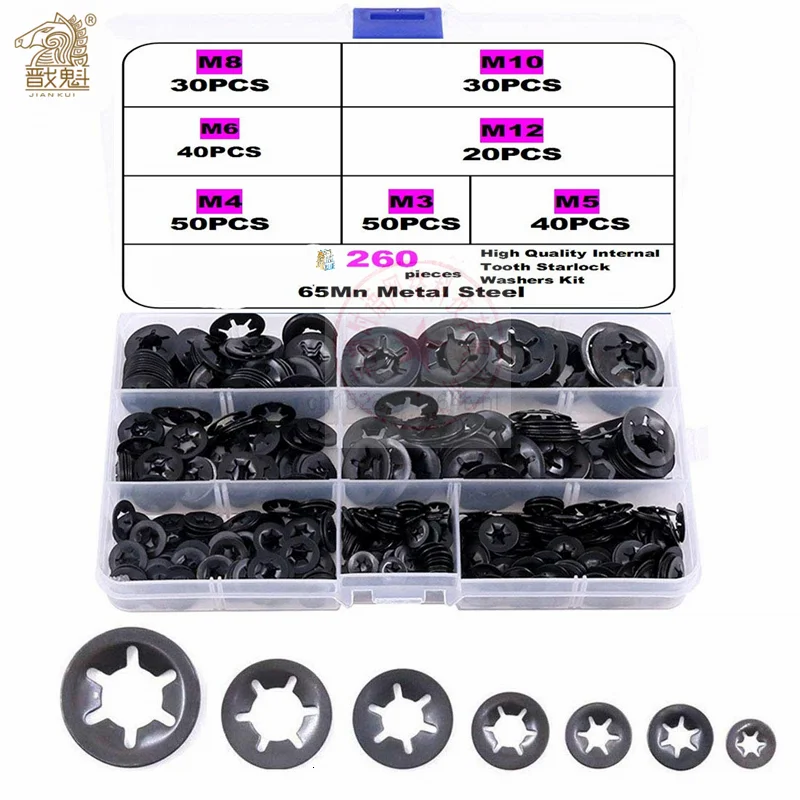 Kit de Travamento com Botões Porca em Metal com Velocidade Rápida Porca de Estrela para Travamento Kit Sortido com 260 Peças m3 m4 m5 m6 m8 M10 M12