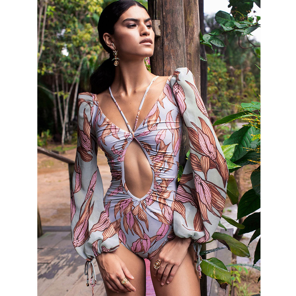 Sexy One Piece Swimsuit 2025 Vintage Floral Print Swimwear Women Swimsuit Bathing Suit Beachwear Monokini Female Swimming Suits