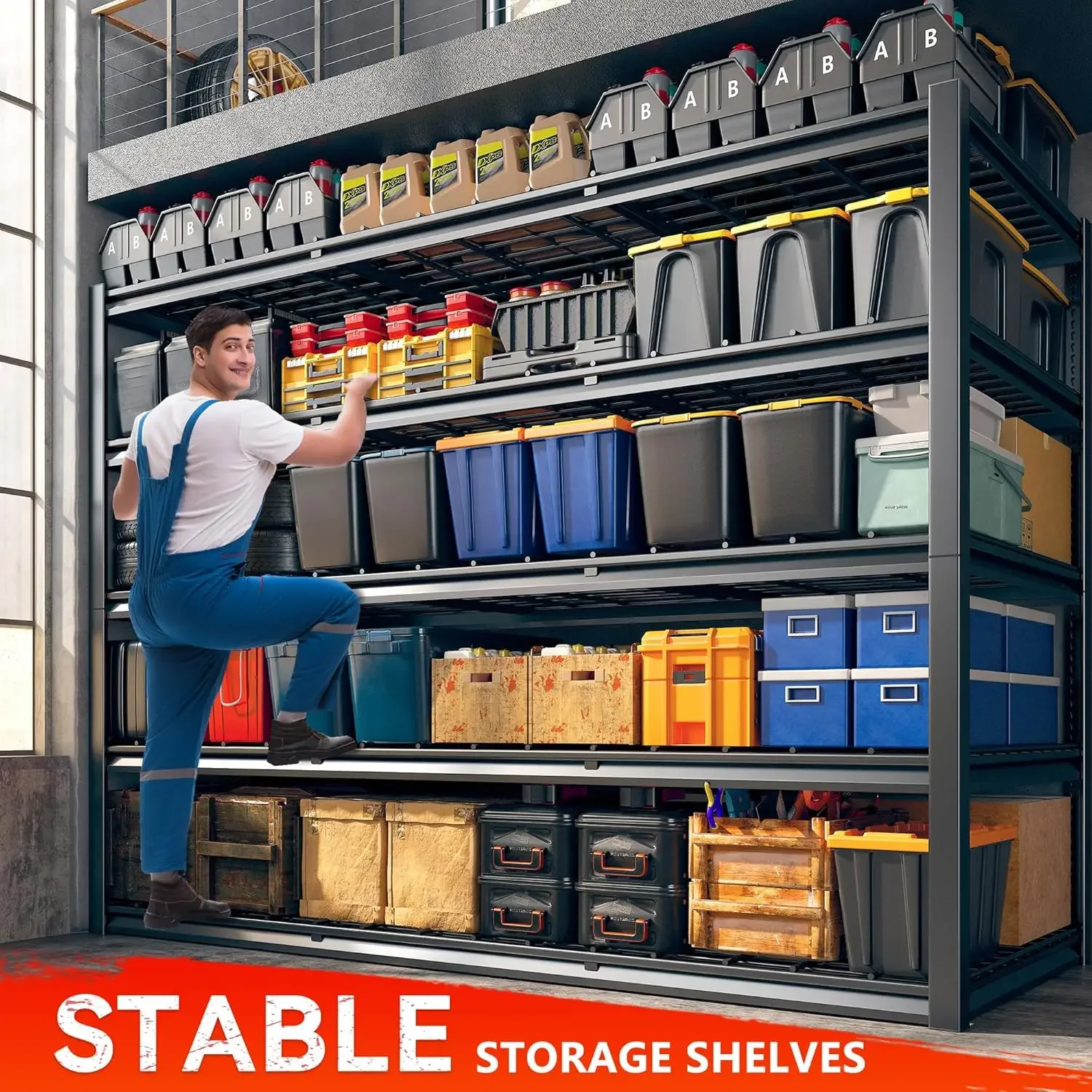 60" W Storage Shelves 3000LBS Garage Shelving Heavy Duty Adjustable 5 Tier Metal Shelving Unit for Storage Rack Garage Storage 5