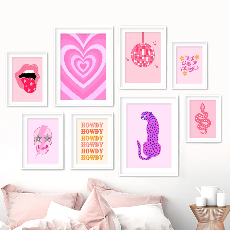 

Leopard Skull Snake Heart Star Self Love Pink Fashion Abstract Prints Wall Art Canvas Posters Aesthetics Living Room Home Decor