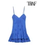 TRAF Women Fashion With Ruffled Cutwork Embroidery Mini Dress Vintage Backless Elastic Thin Straps Female Dresses Vestidos 2