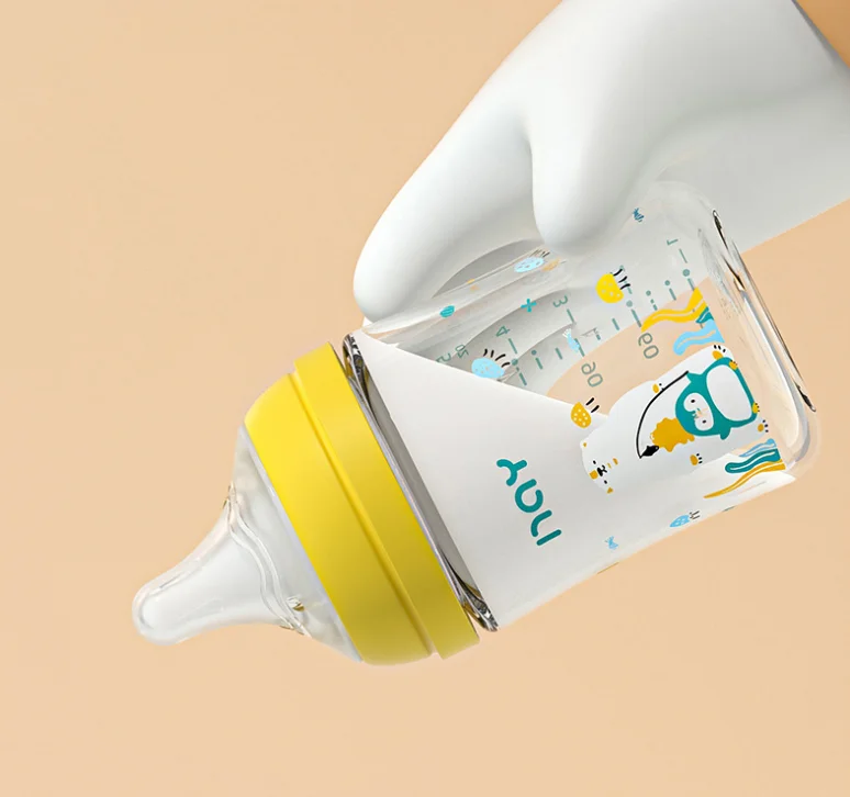 Colorful cartoon baby anti choking glass bottle 160ml 240ml for 0-3 month