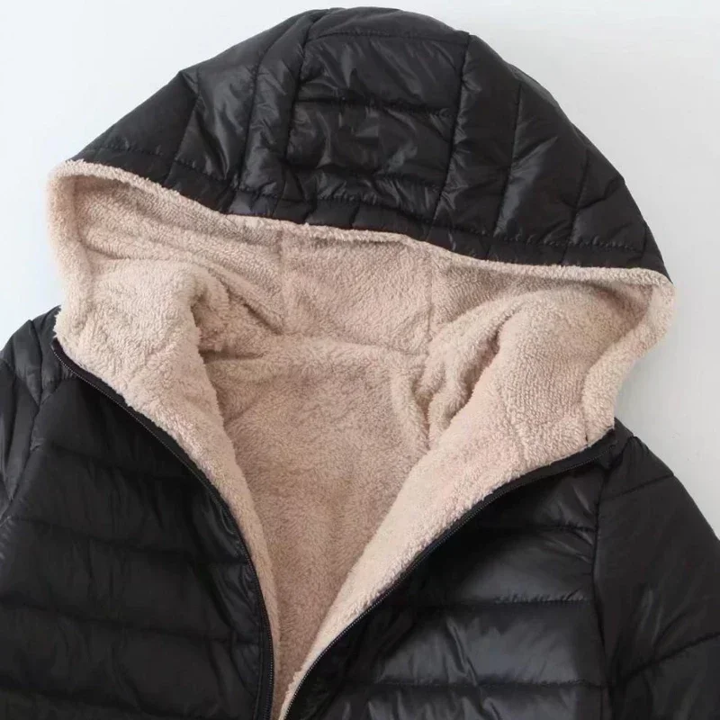 Women Winter Warm Lined Quilted Jacket Fuzzy Fleece Lightweight Zip Long Sleeve Hooded Coat With Pocket Fashion Coats Outwear