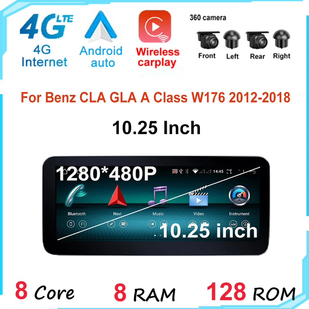 

Android 12,0 10,25 "Автомобильный навигатор «Все в одном» для Benz CLA GLA A Class W176 2012-2018, Беспроводной мультимедийный видеоплеер