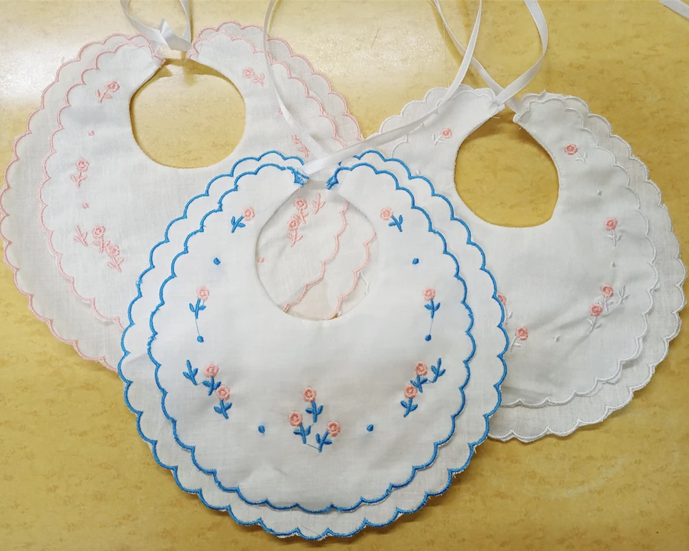 Set of 36 Fashion White Linen Double Scalloped Baby Bib 9"x9"inch dressy bib perfect for any special occasion