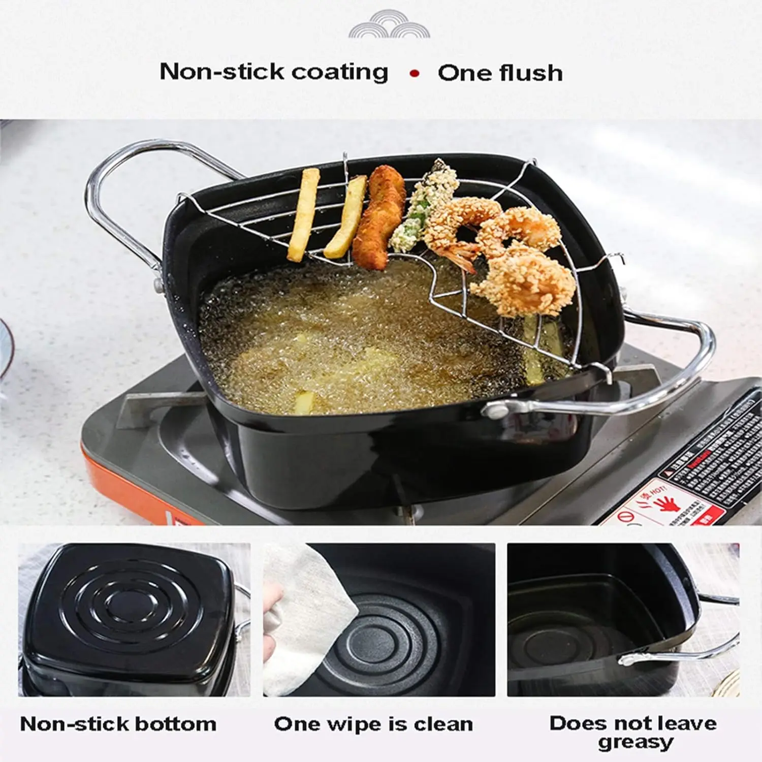 Japanese Frying Pan Tempura Frying Pan Household Mini Fried Chicken Noodle Soup Pot with Oil Drip Rack
