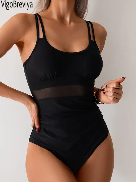 VigoBreviya 2025 Hollow Strapped Swimwear Women Sexy Solid One Piece Swimsuit Mesh Patchwork Monokini Backless Lady Bathing Suit 1