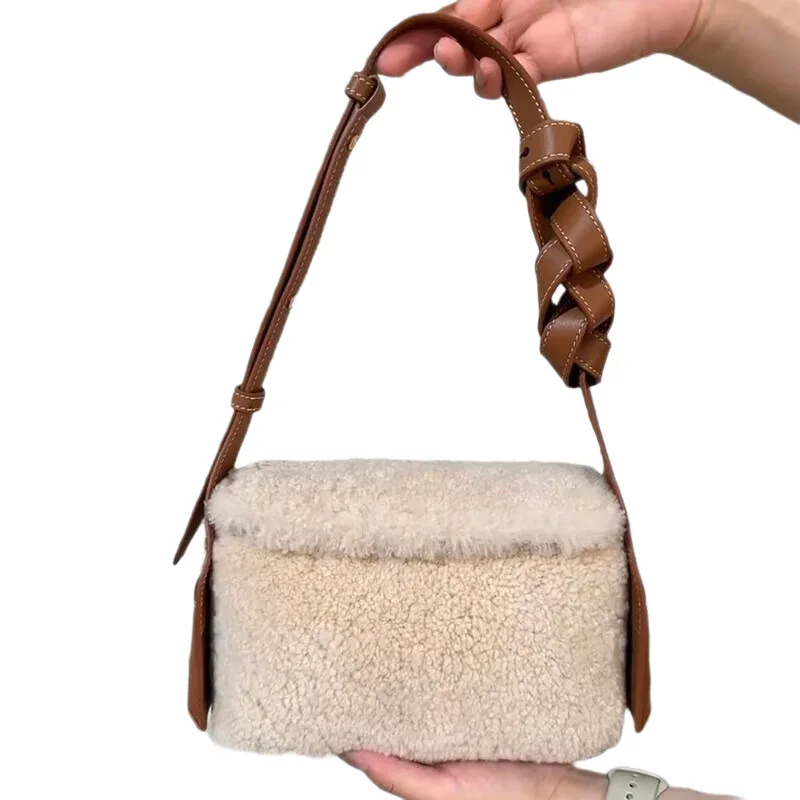 Fashion Lamb Fur Velvet Women's Handbag Retro High-end Crossbody Bag Lambswool Casual Shoulder Bag For Autumn Winter Box Bag