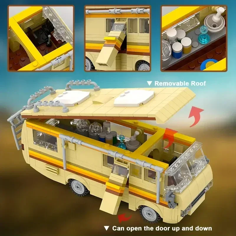 360Pcs Movie MOC Breaking Bad RV Bus Car Model Building Blocks Edacational Brick Toys for Children Birthday Gift