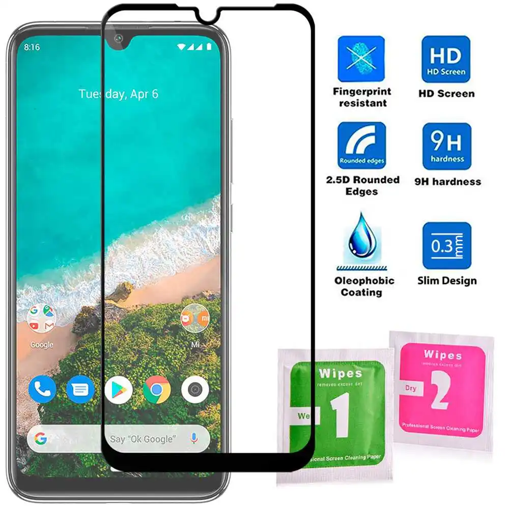 Pellicola In Vetro Temperato 9D 9H Antigraffio Per Xiaomi Mi A3 Bordo Nero