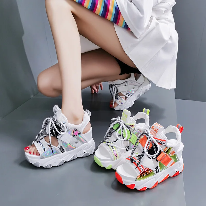 Brand 2024 New Lady Platform Chunky Sandals Lace Up Buckle