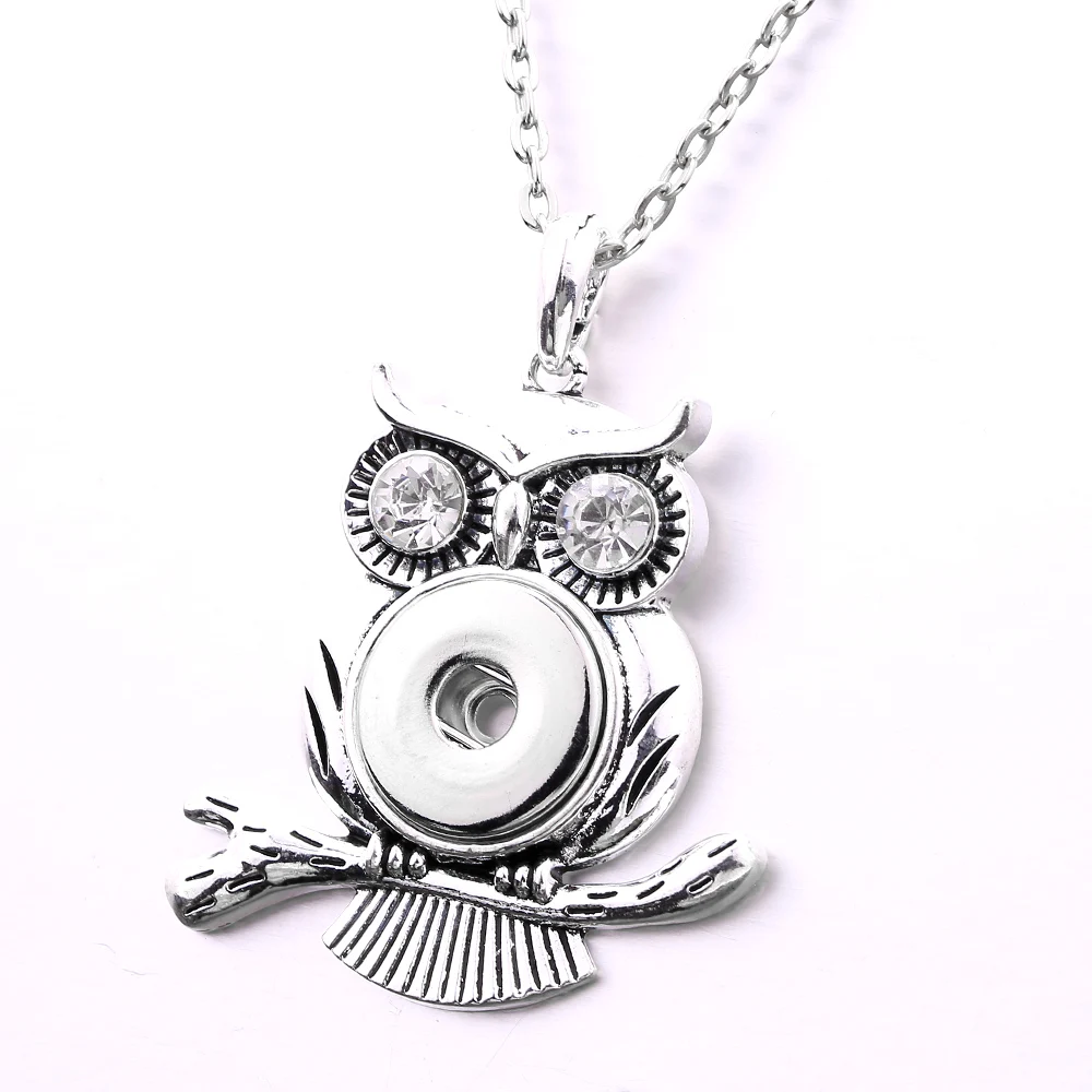 10pcs Vintage Crystal Rhinestone Owl 18mm Snap Button Necklace for Women Snaps Jewelry