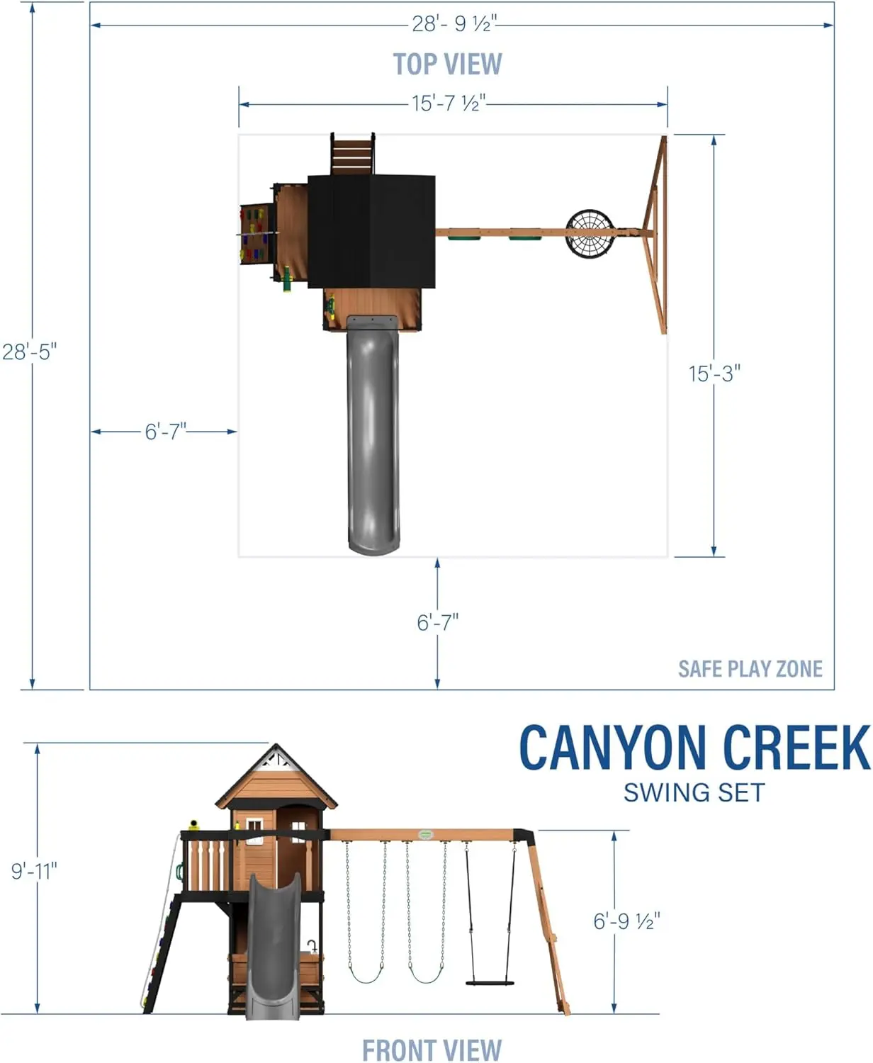 Canyon Creek All Cedar Wood Swing Set w/Grey Wave Slide, Playhouse w/Grill, Plastic Food, Picnic Area,