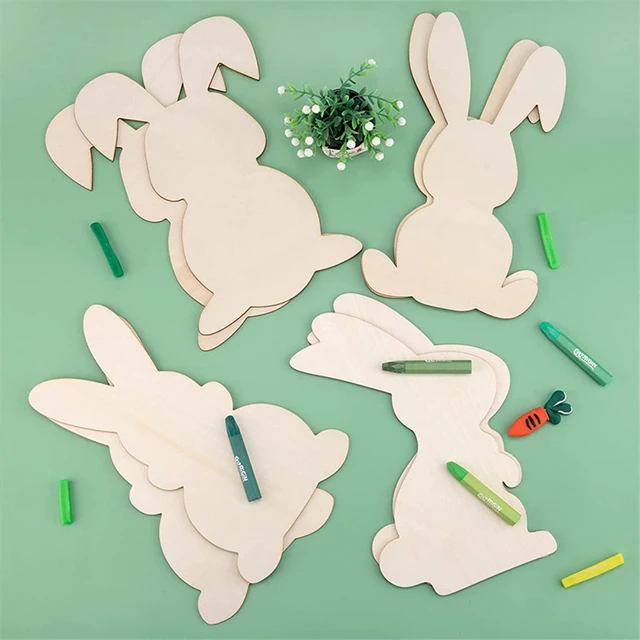 Chip de bois incomplet pour la décoration de Pâques, lapin vierge,  fournitures de fête bricolage, 4 pièces - AliExpress