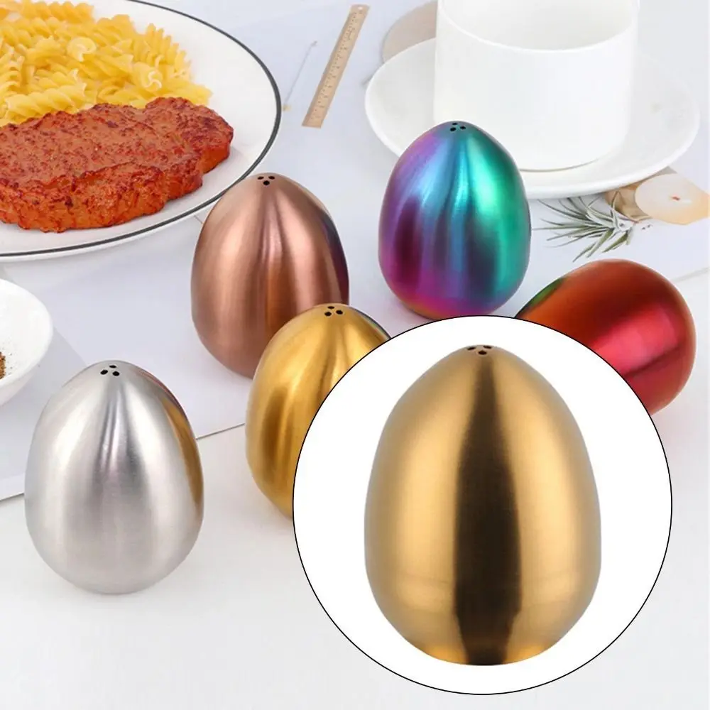 Seasoning Jar Salt Shaker Salt Pepper Shakers Egg Shape Stainless Steel Condiment Jar Utensils Salt Pepper Shaker Cooking Upright 3-hole Kitchen Seasoning Container