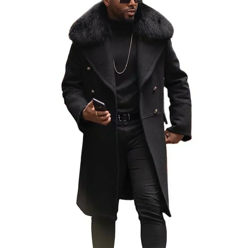 2024 New long Casual Woolen Coat Solid Slim Fit Double breasted Youth Men's Collar clothing trench coat men Wool cloak&mix