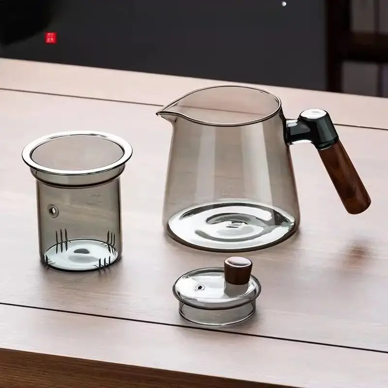 GIANXI Glass Tea Set Chinese Wooden Handle High Temperature Brewing Teapot Japanese Household Wooden Retro Glass Tray glass teapot tea brewing pot