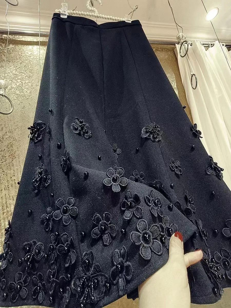 KEBUNUO Beaded Woolen Skirt Detail