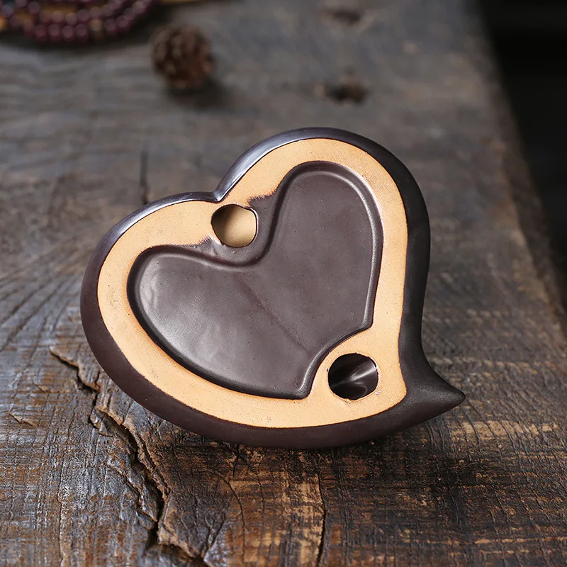 Ceramic Backflow Incense Burner - Creative Heart-shaped "High Mountain and Flowing Water" Design, Home Decoration Ornament&Gift
