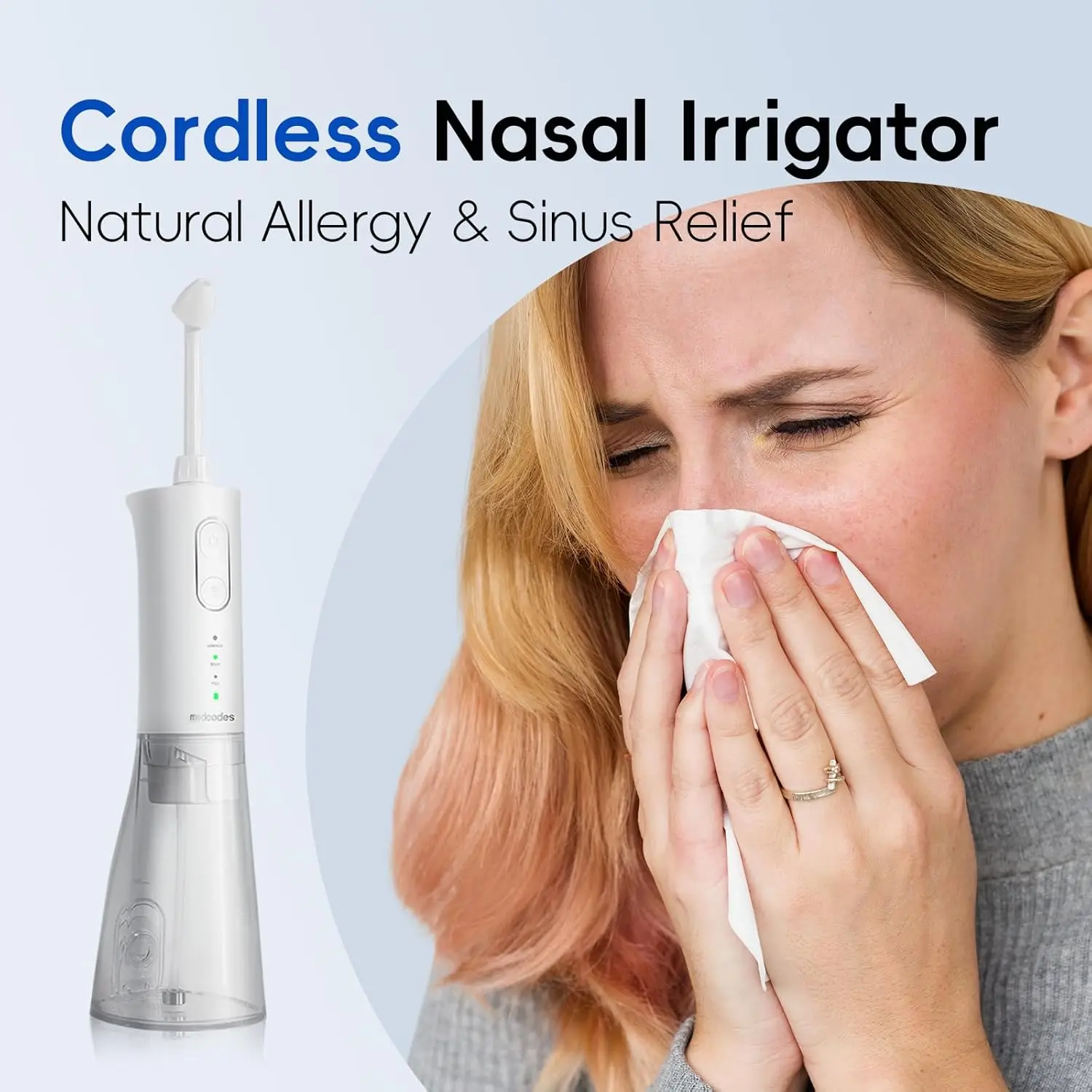 Nasal Rinse Bottle Sinus Rinse Nose Wash Cleaner 300ml Pressure Irrigation Neti-Pot 3 Modes 2 Jet with 30 Nasal Wash Salt Packet 2