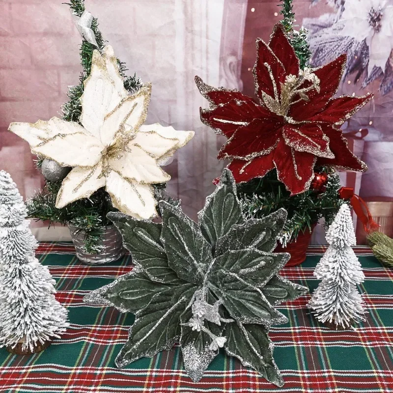 Fiocchi Glitterati Per Albero Di Natale – 5 Pezzi, 17x18 Cm, Con Pigne E Bacche Rosse, Colori Rosso, Argento E Champagne