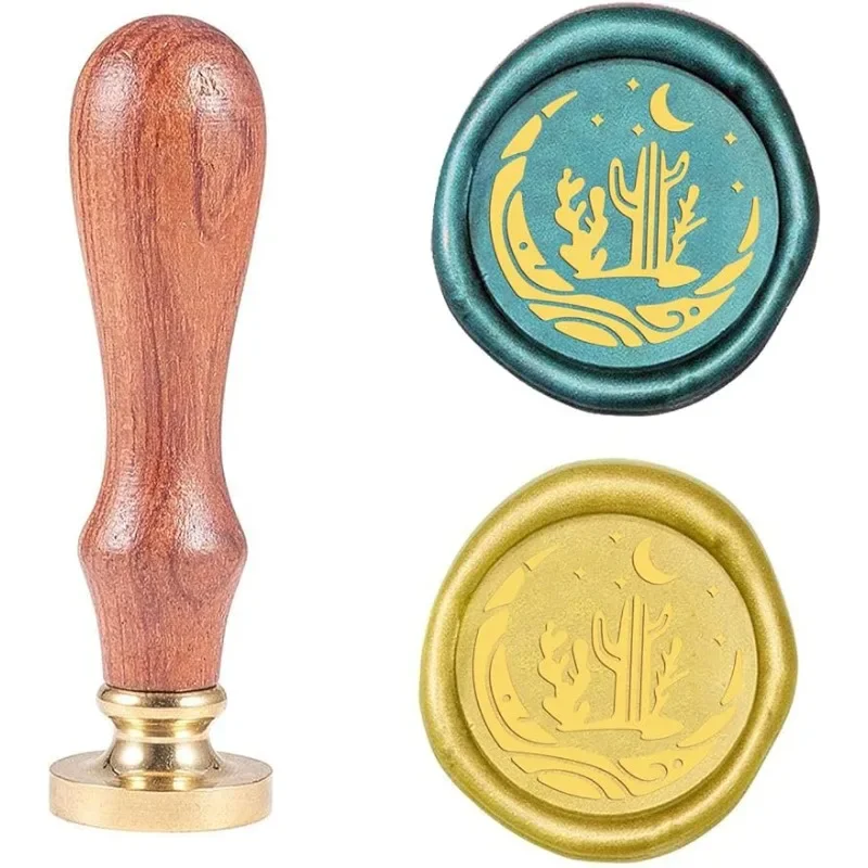 

1PC Cactus Moon Sealing Wax Stamps, Plant Stamp Wax Seal 25mm Removable Brass Heads for Wedding Party Invitations