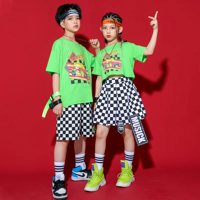

Boys Hip Hop Tshirts Girls Skirt Shorts Outfits Child Military Jogger Street Dance Kids Streetwear Costumes Teen Sport Wear