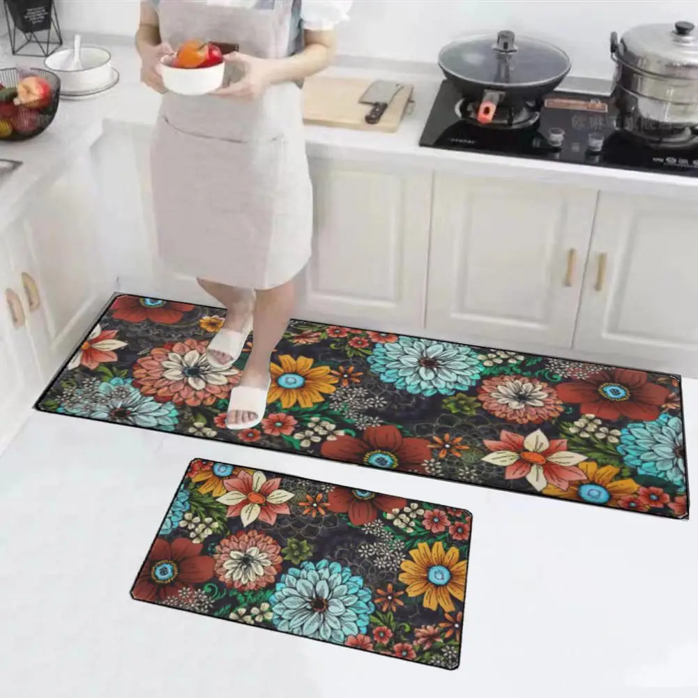 

Кухонный коврик, кухонные коврики с цветочным принтом, износостойкие и нескользящие коврики ярких цветов для легкой защиты от загрязнений в ванной комнате