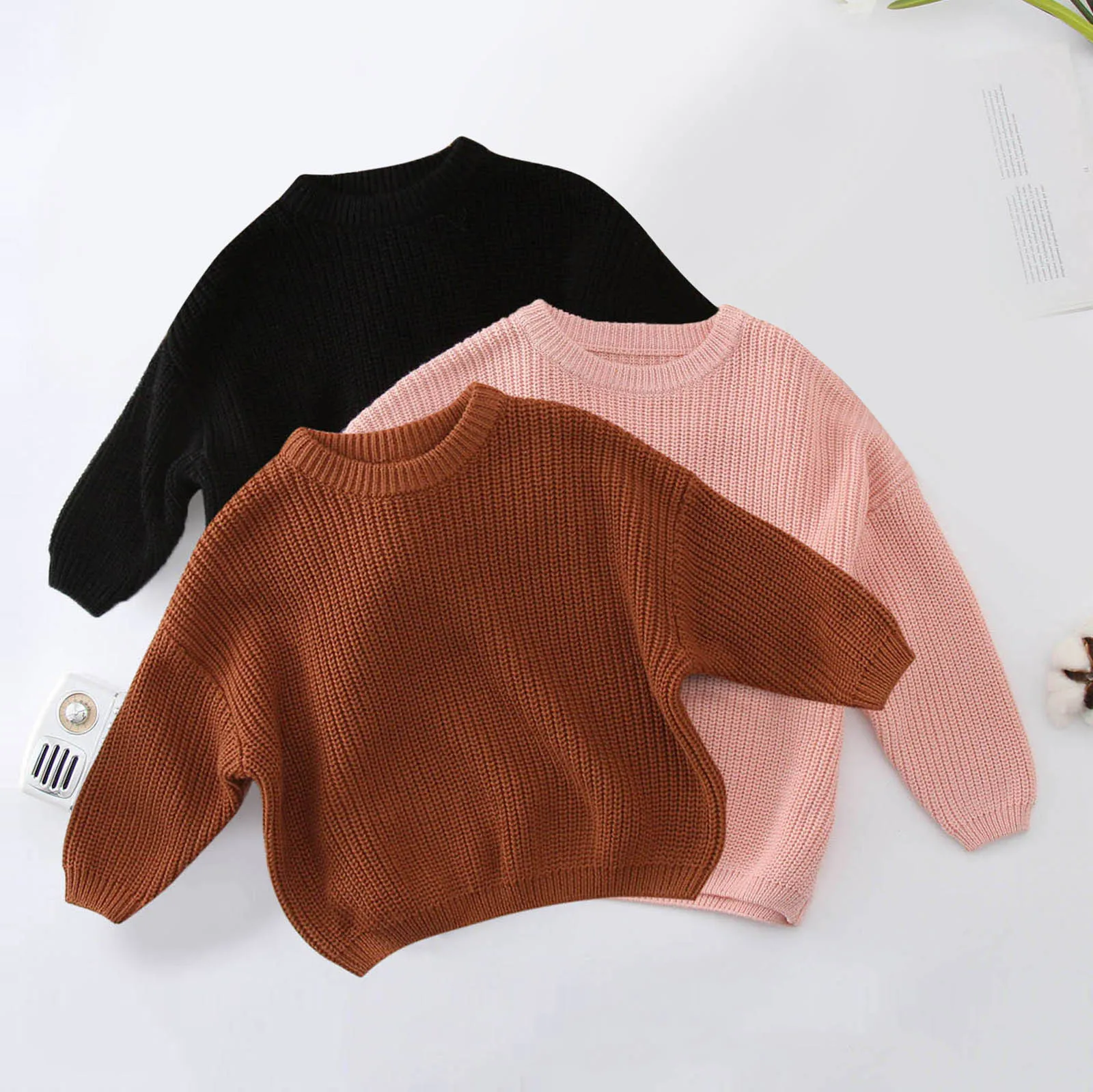 

Casual Outerwear Tops Children Sweater Baby Boys Girls Clothes Autumn Solid Loose Winter Toddler Kid Knit Pullover Sweatshirts