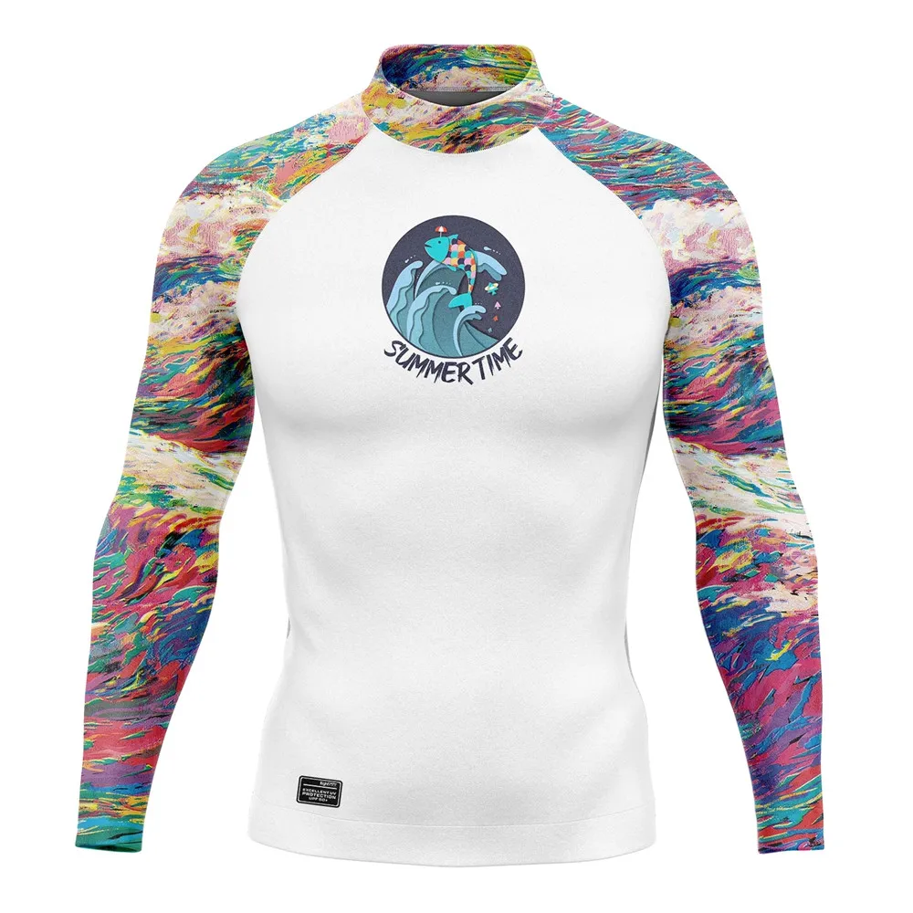 Men's Surfing Long Sleeve Shirts Swimming Clothing Beach Uv Protection Apparel Rash Guard Beach Wear Diving Shirt GYM Clothes