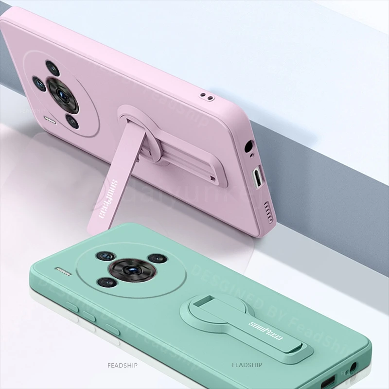 Shockproof Silicone Phone Case with Holder and Lanyard - Soft Cover Protection