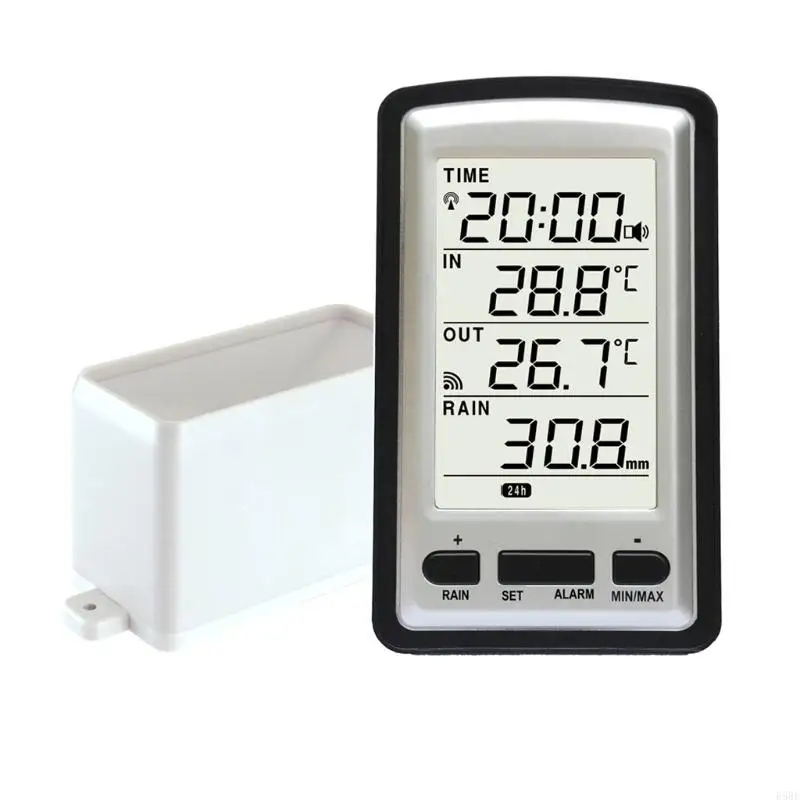 E5BE Digital Wireless Rain Gauge Indoor/Outdoor Temperature for Time Calendar Display