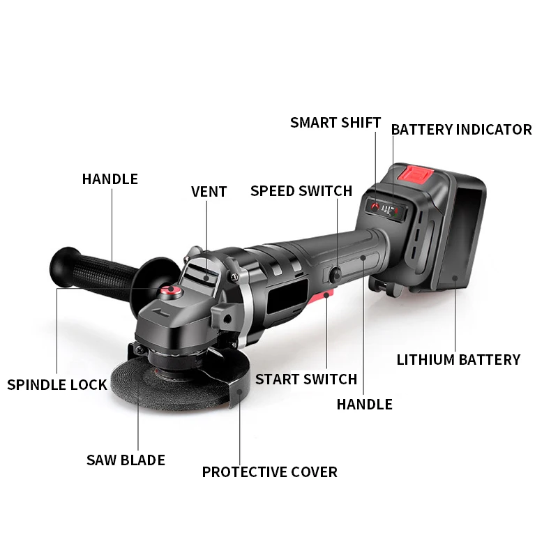 Rechargeable Brushless Cordless Electric Angle Grinder Variable