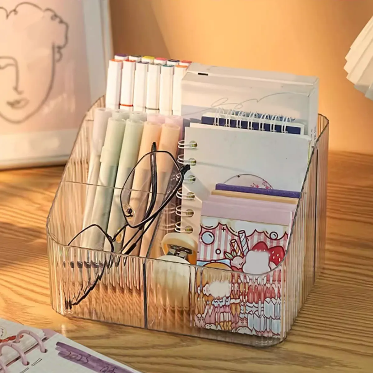 قطعة واحدة من صندوق تخزين مكتبي شفاف للاستخدام الم...