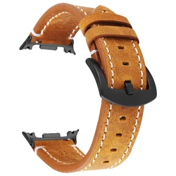 Calf Leather Watch Band - Retro Brown Black Strap, Premium Bracelet - Watch 8 Classic 46mm (Yellow brown)