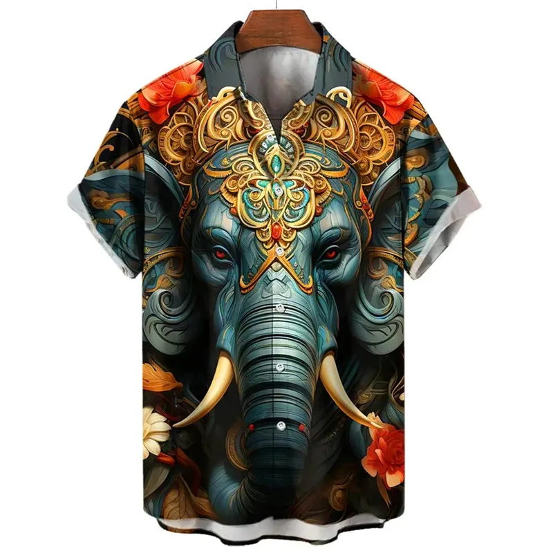 

Hawaiian Shirt Summer 3d Printed Elephant Pattern Clothing Short Sleeve Shirt Street Casual Lapel Button Clothes Women Shirts