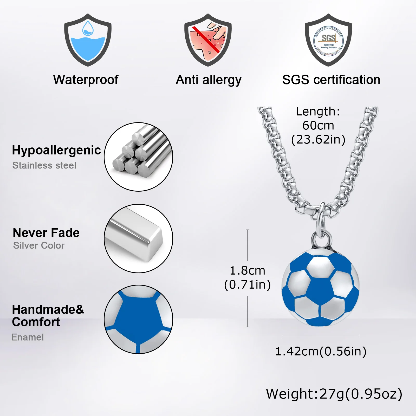 Stainless Steel 3D Football Necklaces for Mens Boys,Solid Ball Stainless Steel Pendant Necklaces,World Cup Football Fan Gifts