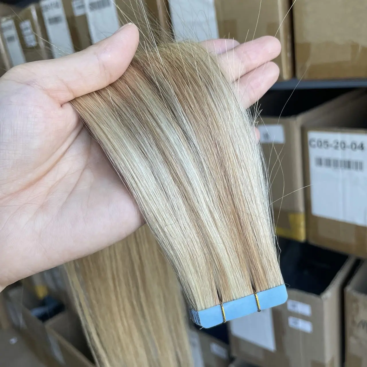 Highlight Blonde P18-613# Human Hair Extensions Tape Ins 20pcs 12-20 inches Natural Straight Lightweight 30g Tape Hair