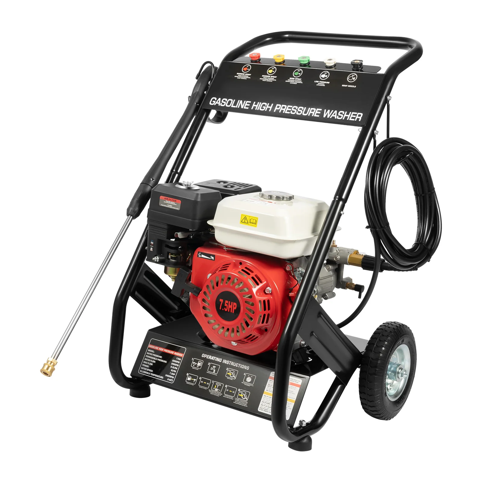 7,5 PS Hochdruckreiniger, 2200 PSI, Benzin-Hochdruckreiniger, 5 verschiedene Düsen, Kippschutz-Technologie, 2,3 GPM, 4-Takt mit Spritzpistole – Detail 1
