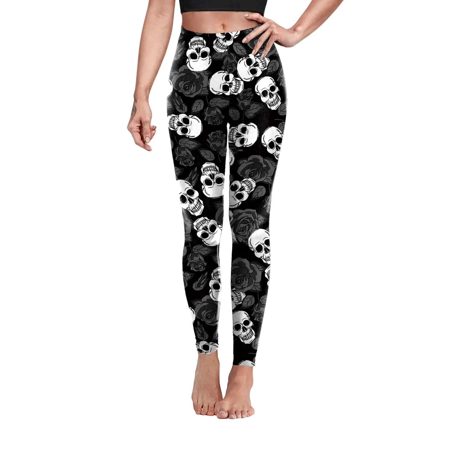 Nadanbao Halloween Skull Print Leggings Damen Gothic Punk Cosplay Hose Mittlere Taille Sexy Skinny Strumpfhosen Fitness Workout Hose – Detail 9