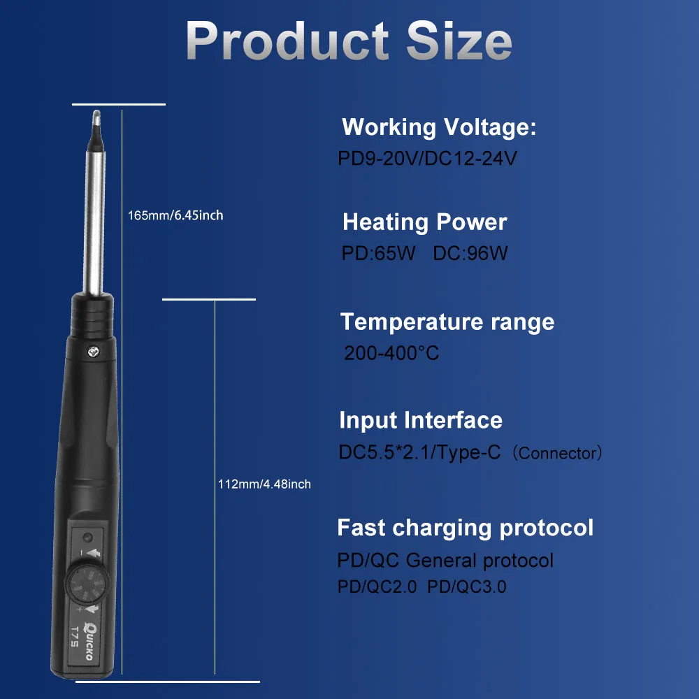 휴대용 스마트 전기 납땜 인두 스테이션 키트, T75, PD/DC 100W, 일정한 온도 조절 가능, 빠른 가열