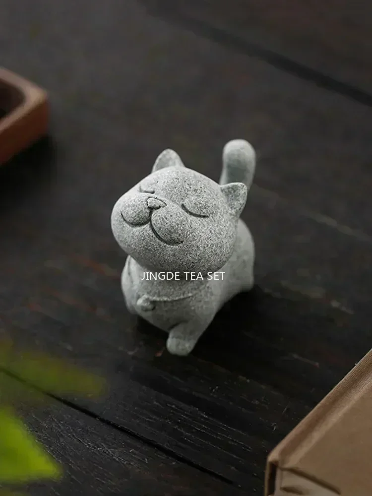 Stone Carving Kitten Sculpture Handmade Tea Pet Chinese Tea Tray Decoration Fish Tank Potted Tabletop Ornaments tea pet ornaments room decor statues