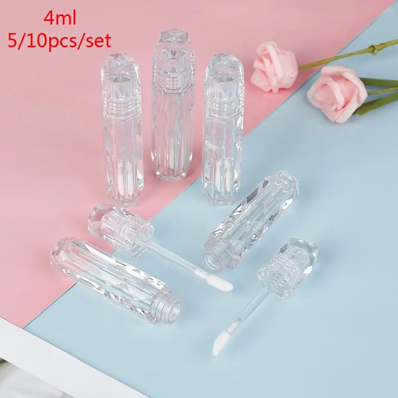고급 클리어 립글로스 튜브, 여행용 메이크업 도구, 화장품 용기, 빈 립글로스 립밤 병, 4ml, 5/10 개